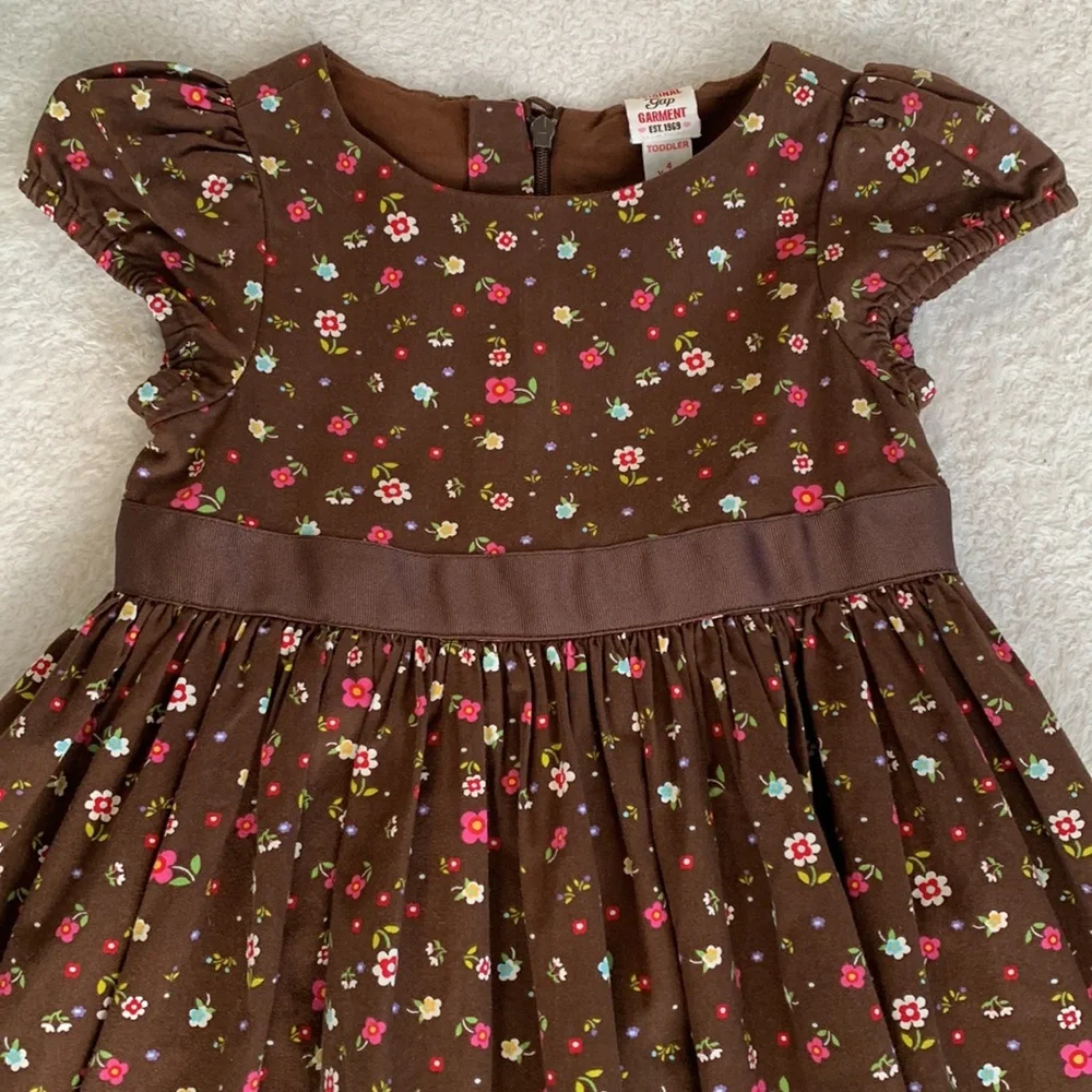 GAP Brown Floral Twirl Dress 4 EUC Beautiful! Lined